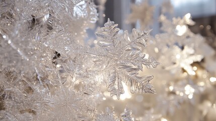 Wall Mural - intricate frost patterns on glass showcasing the beauty of winter with delicate crystal designs and 