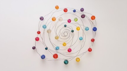 Wall Mural - Colorful spiral of decorative toy lights arranged on a white background creating a vibrant and festive atmosphere.