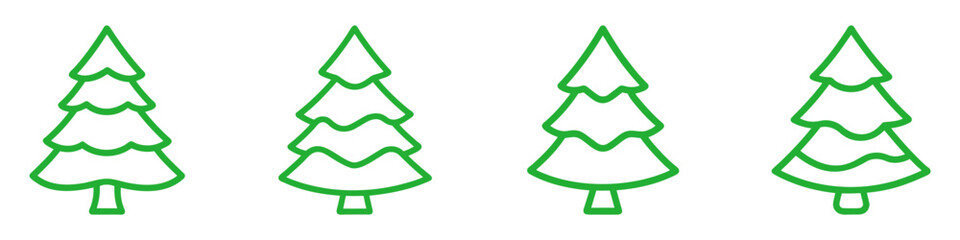 Wall Mural - christmas tree linear icon. set of green christmas tree icons. christmas symbol. vector illustration