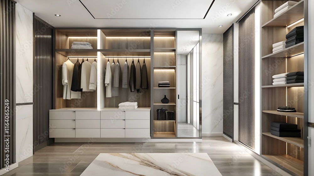 Minimalist interior design of modern luxury wardrobe walk in closet ...
