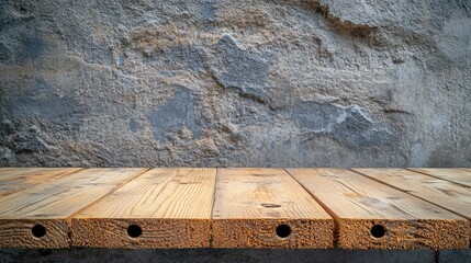 Wall Mural - wooden table surface with vintage gray stone wall background ideal for product display and advertisi