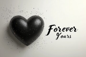 a black heart with the words forever yours written on it. high quality. monochrome valentine’s desig