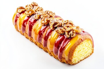 Cake roll with walnuts and festive decoration