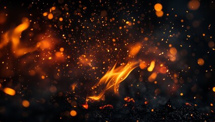 Wall Mural - Fiery embers glowing with sparks and smoke.