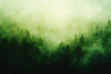 Wall Mural - a misty forest landscape with dense greenery and soft light.