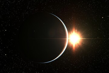 Wall Mural - earth is presented in the profound depths of space, flanked by a blue nebula and an intensely shinin