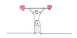 © berkahlineart - Continuous one line drawing of a man lifting a love barbell, symbolizing the weight of love and personal growth.
