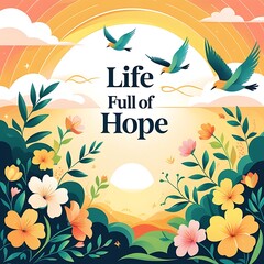 Wall Mural - Birds Flowers Sunrise Hopeful Life Scene