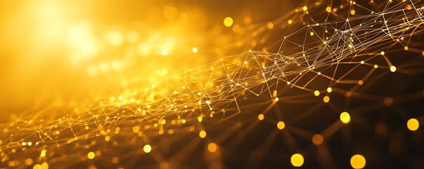 Fototapete - Abstract background of yellow glowing lights within a circuit boards network of lines and connections, capturing the spirit of technological advancement and innovation