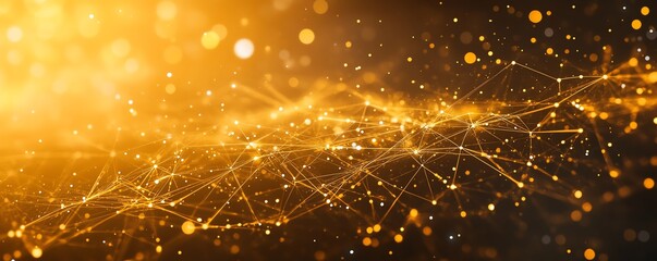 Fototapete - Abstract background of yellow glowing lights within a circuit boards network of lines and connections, capturing the spirit of technological advancement and innovation