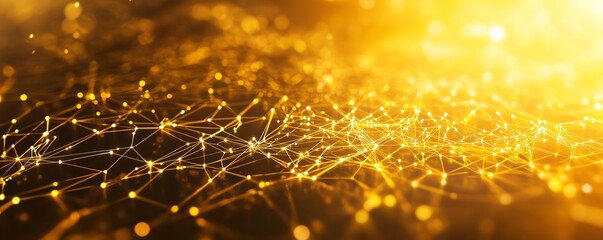 Fototapete - Abstract background of yellow glowing lights within a circuit boards network of lines and connections, capturing the spirit of technological advancement and innovation