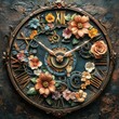 © Muhawaii - Craft a vintage clock with a unique touch - flowers intertwined with gears Explore how time correlates with health and fulfillment