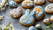 © Ingvar Shelly - easter cookie decorating, colorful easter cookies shaped like bunnies, eggs, and flowers, adorned with spring-colored icing, make a lovely festive display