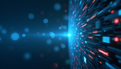 Wall Mural - a computer screen emitting blue light against a dark background, giving an ethereal and futuristic f