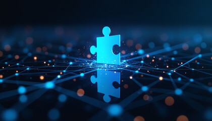 Wall Mural - puzzle piece icon with network integration: a puzzle piece icon within a digital network, symbolizin
