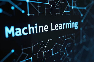 Canvas Print - the words machine learning in white capital letters on a dark blue background, with a network of whi
