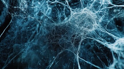 Intricate spiderweb detail, close-up view, dark background.