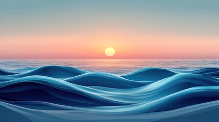 Wall Mural - Serene sunset over stylized ocean waves. (1)