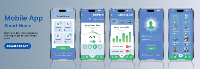 Wall Mural - a sleek smart home application interface template featuring modern icons and a gradient design. incl