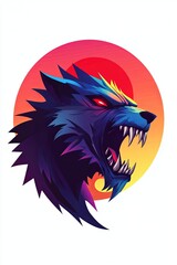 Wall Mural - Fierce wolf head profile, vibrant colors, stylized art.