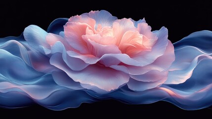 Wall Mural - A soft, ethereal flower with flowing colors against a dark background.