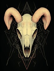 Poster - Ram skull illustration with geometric design.