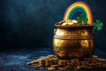 Wall Mural - Pot of gold and a rainbow with copy space