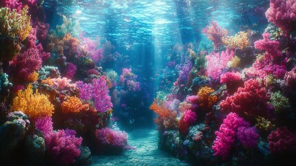 Wall Mural - Vibrant coral reef teeming with life under the serene ocean waters