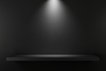 Wall Mural - minimal black shelf with spotlight on black textured wall.