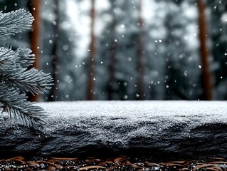 Wall Mural - A snow covered pine tree branch in the middle of a snowy forest