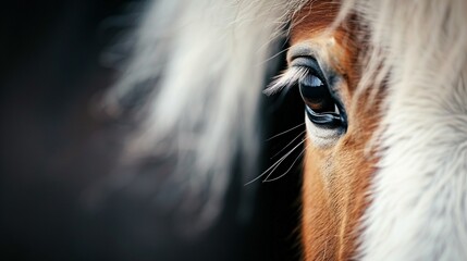 Sticker -   A close-up of a horse's eye, out of focus and blurry, gazes at the camera