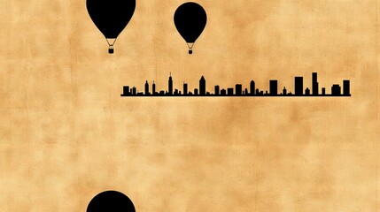 Sticker -   Hot air balloons soaring over the cityscape, with buildings and more balloons in the sky