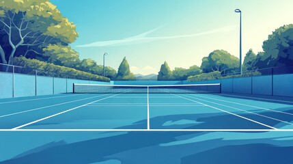 Wall Mural - Sunny day at an outdoor tennis court.