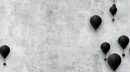 Wall Mural -   A cluster of black balloons positioned atop a concrete wall, resembling a heart-shaped arrangement