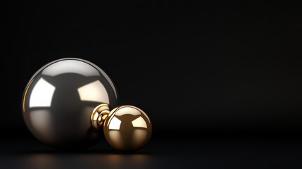 Wall Mural - a silver ball rests beside two smaller golden spheres against a black void. together, these orbs, sy