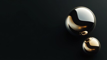 Wall Mural - a silver ball rests beside two smaller golden spheres against a black void. together, these orbs, sy