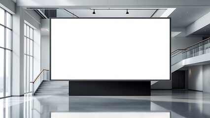 Wall Mural - big mock up of vertical blank advertising billboard or light box showcase at airport, copy space for