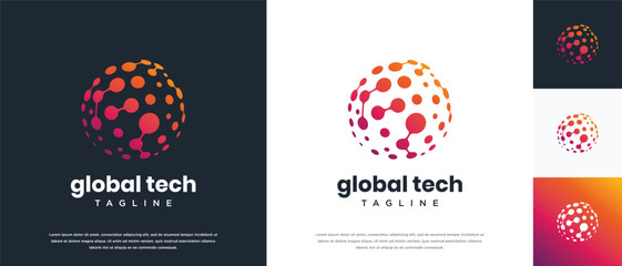 Global technology logo design vector concept. Globe technology connection logo icon.
