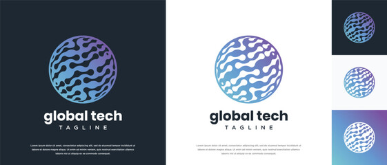 Global technology logo design vector concept. Globe technology connection logo icon.
