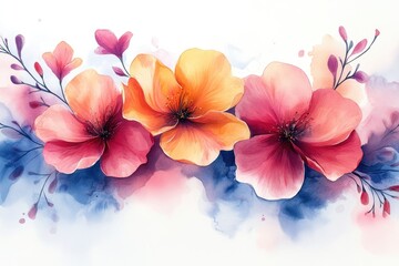 Wall Mural - A close-up view of colorful flowers arranged on a white background, great for designs and layouts