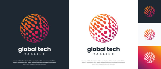 Global technology logo design vector concept. Globe technology connection logo icon.