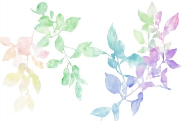 Wall Mural - A delicate watercolor depiction of a single branch with leaves and flowers