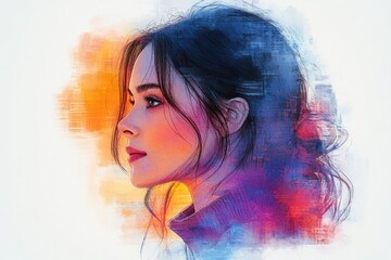 Sticker - A digital portrait of a woman's face with detailed features and expression