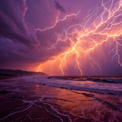 Wall Mural - lightning over the sea