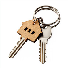 Poster - House keys with wooden keychain on ring symbolizing new home purchase