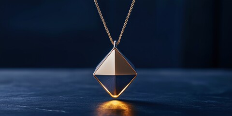 Wall Mural - geometric gold and silver pendant necklace suspended against a deep navy background