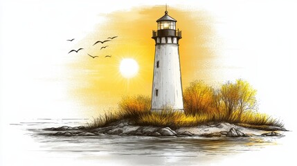 Wall Mural - Minimalist Lighthouse Illustration on White Background
