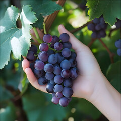 Wall Mural - A girls hand picked ripe grapes specially made for wine