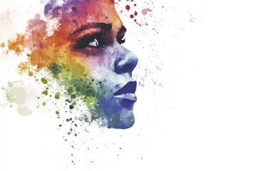 Wall Mural - A beautiful watercolor painting of a woman's face on a white background