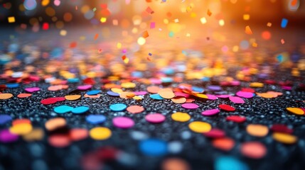 Wall Mural - Colorful confetti scattered on a surface, creating a festive and celebratory atmosphere.